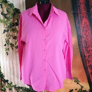 NWT Genhoo Sz L Pink Long Sleeve Cotton Button Down Oversized Boyfriend Shirt